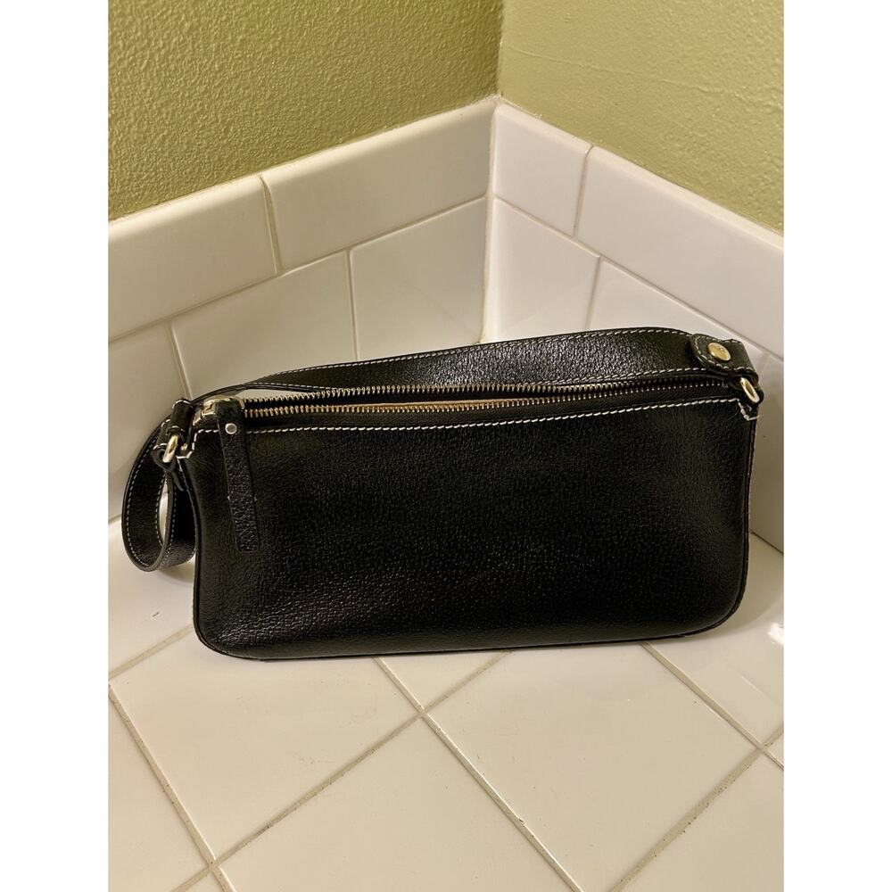 Kate Spade New York Black Pebbled Leather Baguette Shoulder Bag Dot Lining - Picture 3 of 8